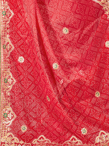 Women's Shimmer Bandhani Saree With Unstitched Blouse Piece