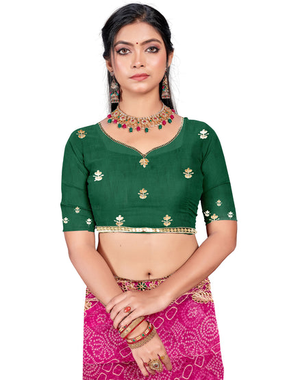 Women's Shimmer Bandhani Saree With Unstitched Blouse Piece