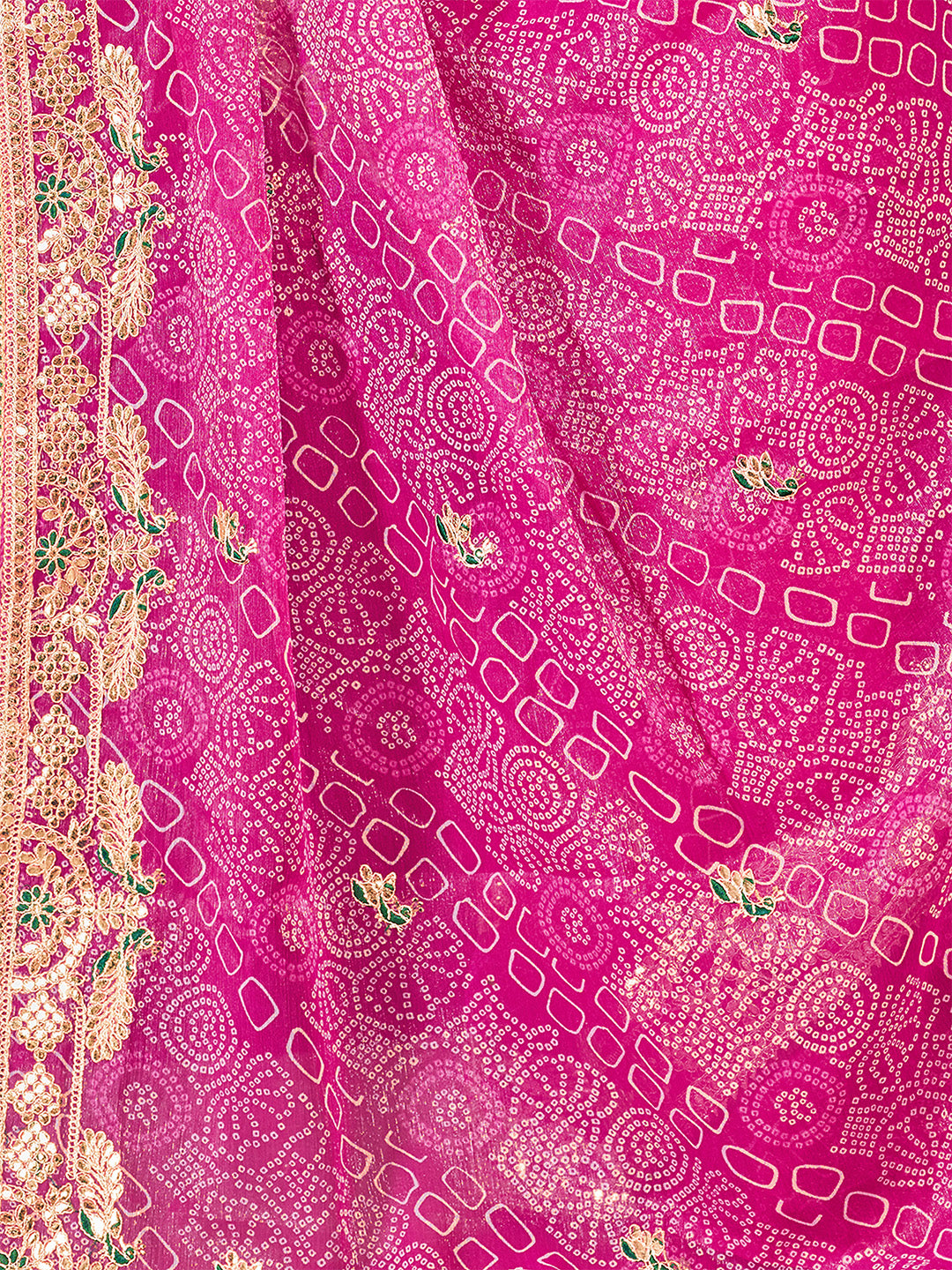 Women's Shimmer Bandhani Saree With Unstitched Blouse Piece