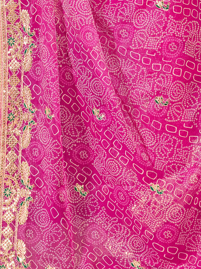 Women's Shimmer Bandhani Saree With Unstitched Blouse Piece