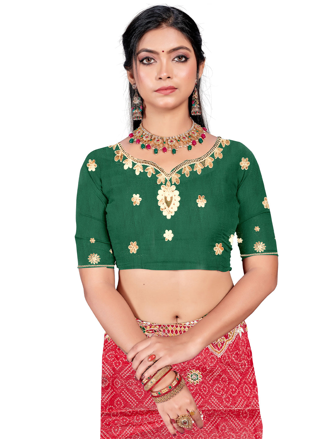 Women's Shimmer Bandhani Saree With Unstitched Blouse Piece