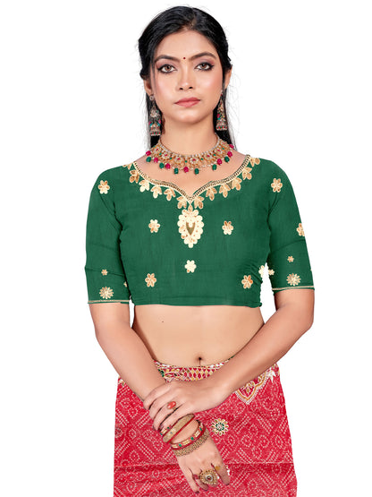 Women's Shimmer Bandhani Saree With Unstitched Blouse Piece
