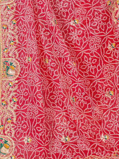 Women's Shimmer Bandhani Saree With Unstitched Blouse Piece