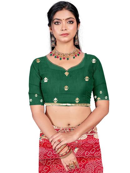 Women's Shimmer Bandhani Saree With Unstitched Blouse Piece