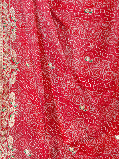 Women's Shimmer Bandhani Saree With Unstitched Blouse Piece