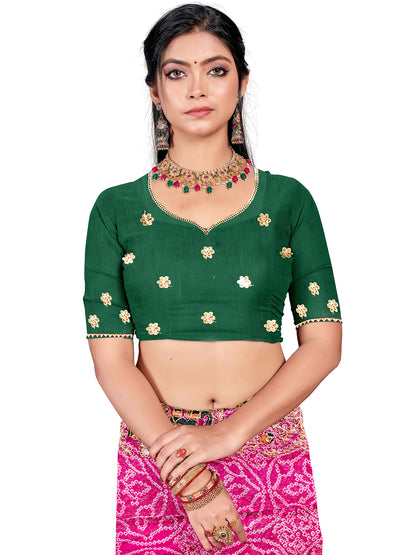 Women's Shimmer Bandhani Saree With Unstitched Blouse Piece