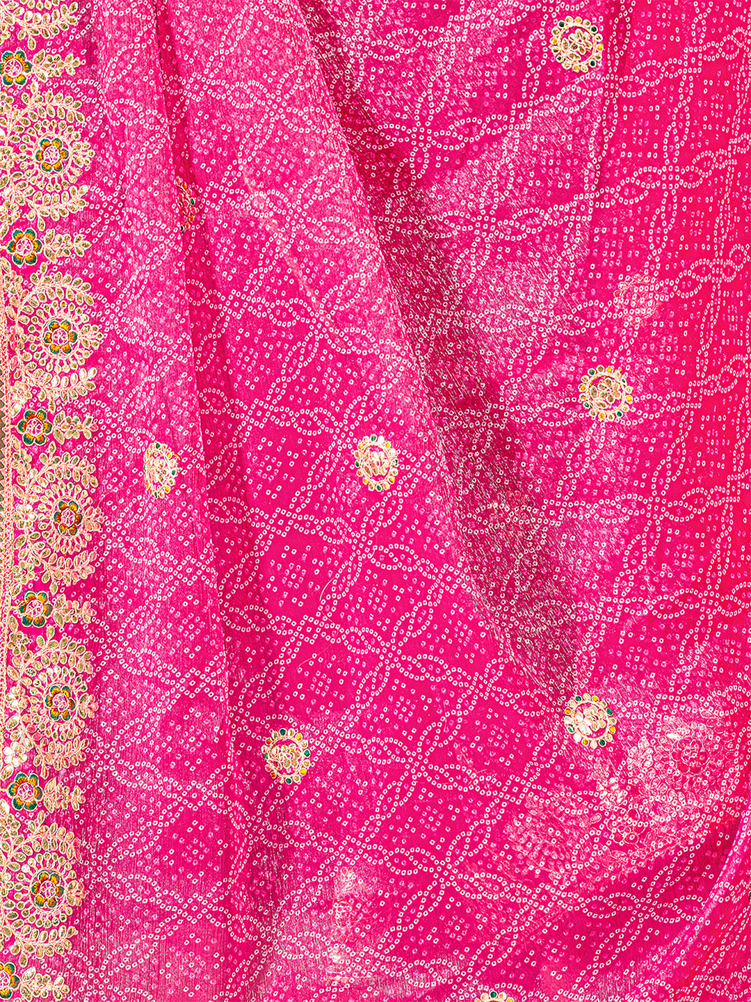Women's Shimmer Bandhani Saree With Unstitched Blouse Piece