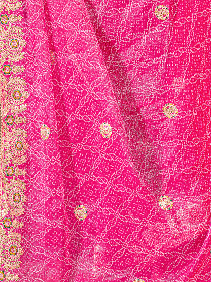 Women's Shimmer Bandhani Saree With Unstitched Blouse Piece