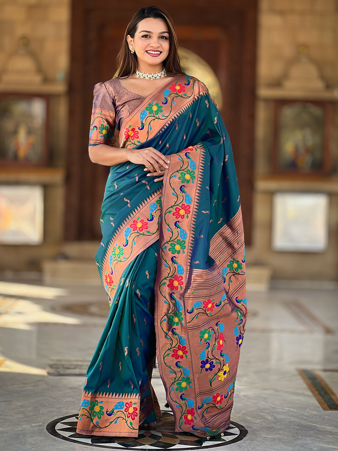 Women's Paithani Silk Saree With Blouse Piece