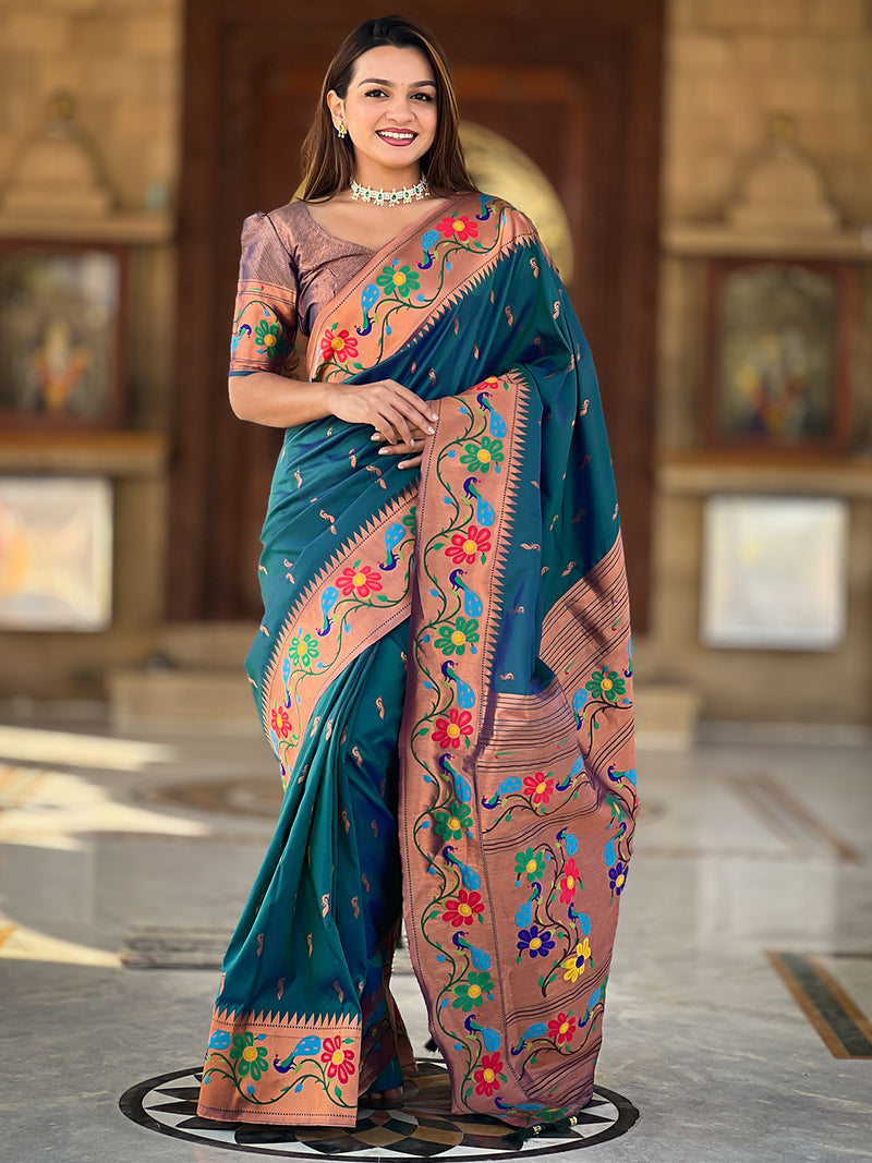 Women's Paithani Silk Saree With Blouse Piece