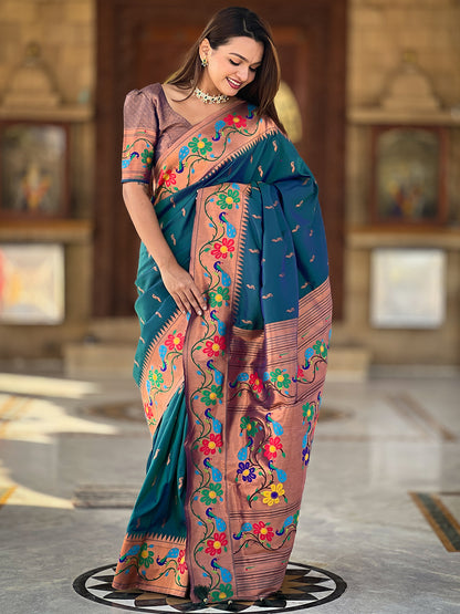 Women's Paithani Silk Saree With Blouse Piece