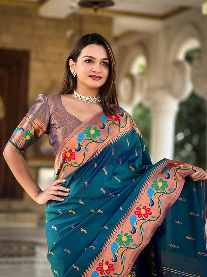 Women's Paithani Silk Saree With Blouse Piece