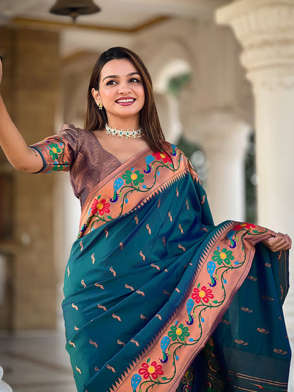 Women's Paithani Silk Saree With Blouse Piece