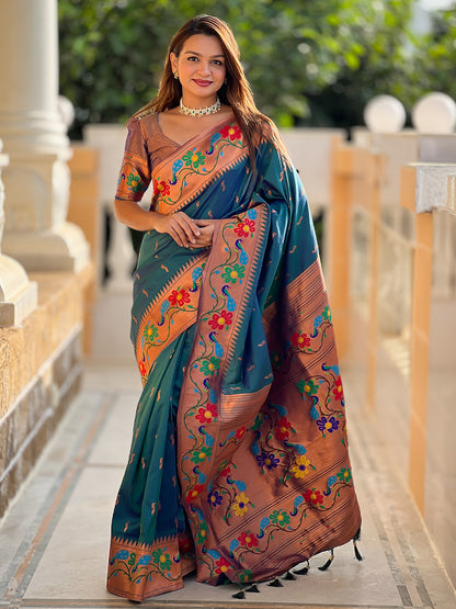 Women's Paithani Silk Saree With Blouse Piece