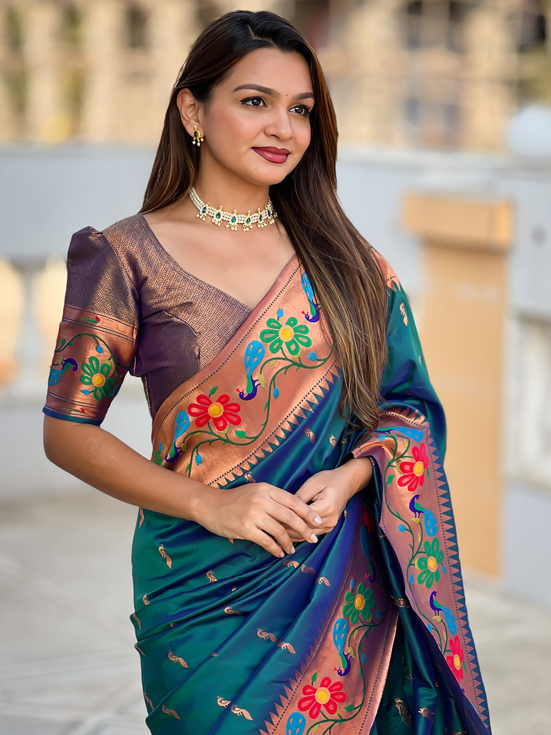 Women's Paithani Silk Saree With Blouse Piece