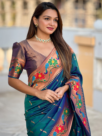 Women's Paithani Silk Saree With Blouse Piece