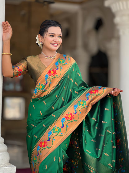 Women's Paithani Silk Saree With Blouse Piece