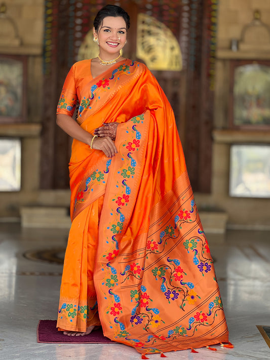 Women's Paithani Silk Saree With Blouse Piece
