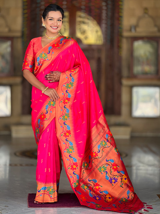 Women's Paithani Silk Saree With Blouse Piece