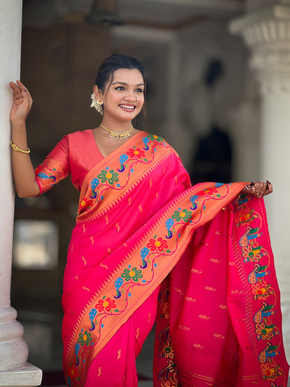 Women's Paithani Silk Saree With Blouse Piece