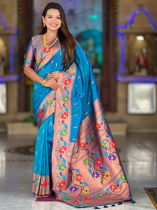 Women's Paithani Silk Saree With Blouse Piece