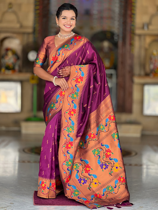 Women's Paithani Silk Saree With Blouse Piece