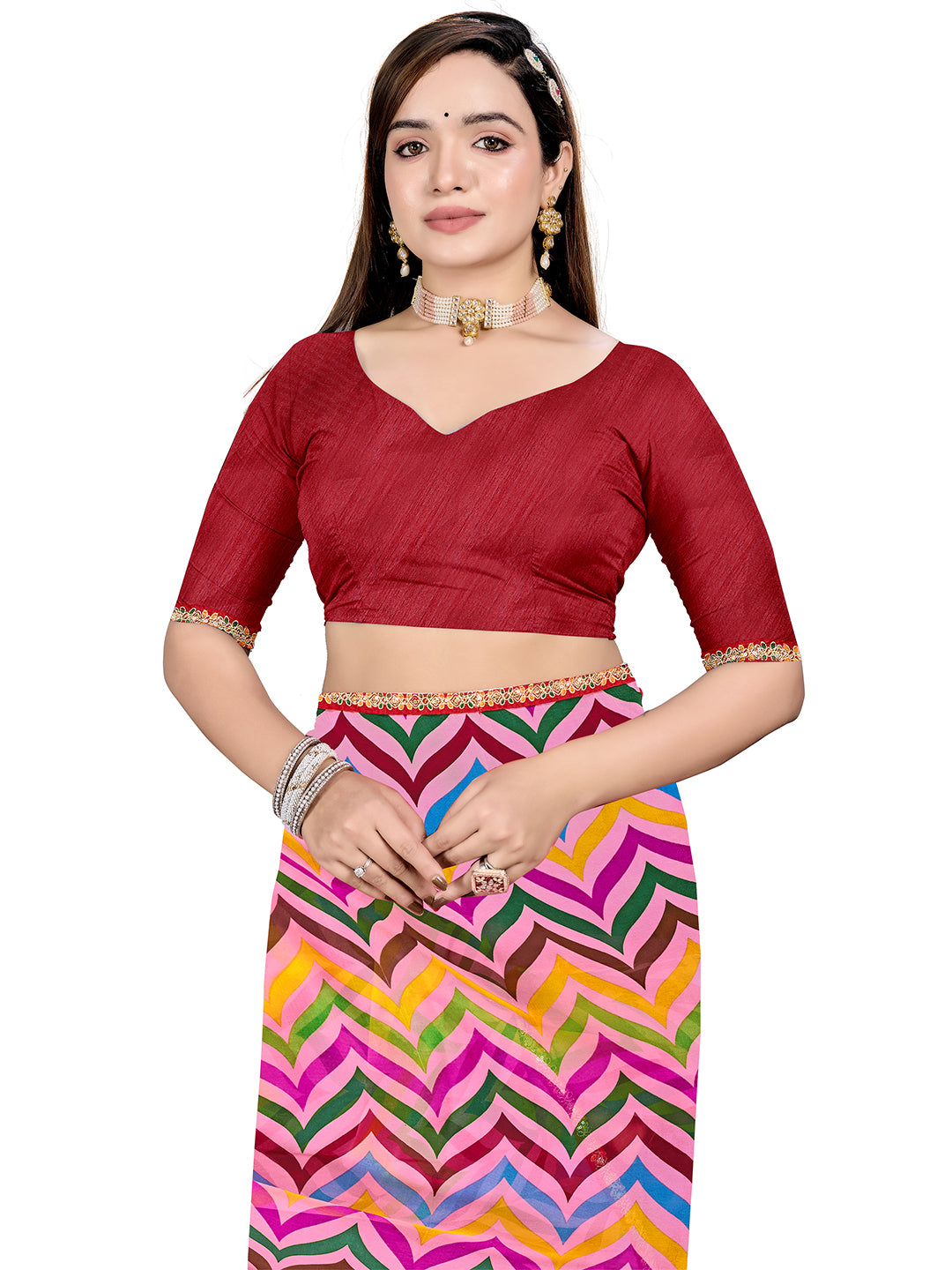 Women's Georgette Daily Wear Saree With Unstitched Blouse Piece