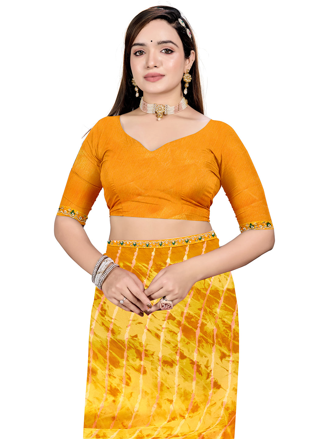 Women's Georgette Daily Wear Saree With Unstitched Blouse Piece