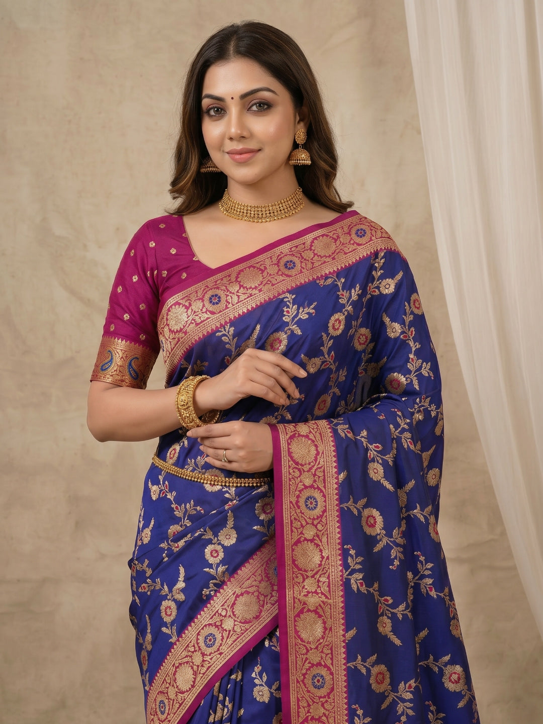 Women's Banarasi Silk Saree With Unstitched Blouse Piece