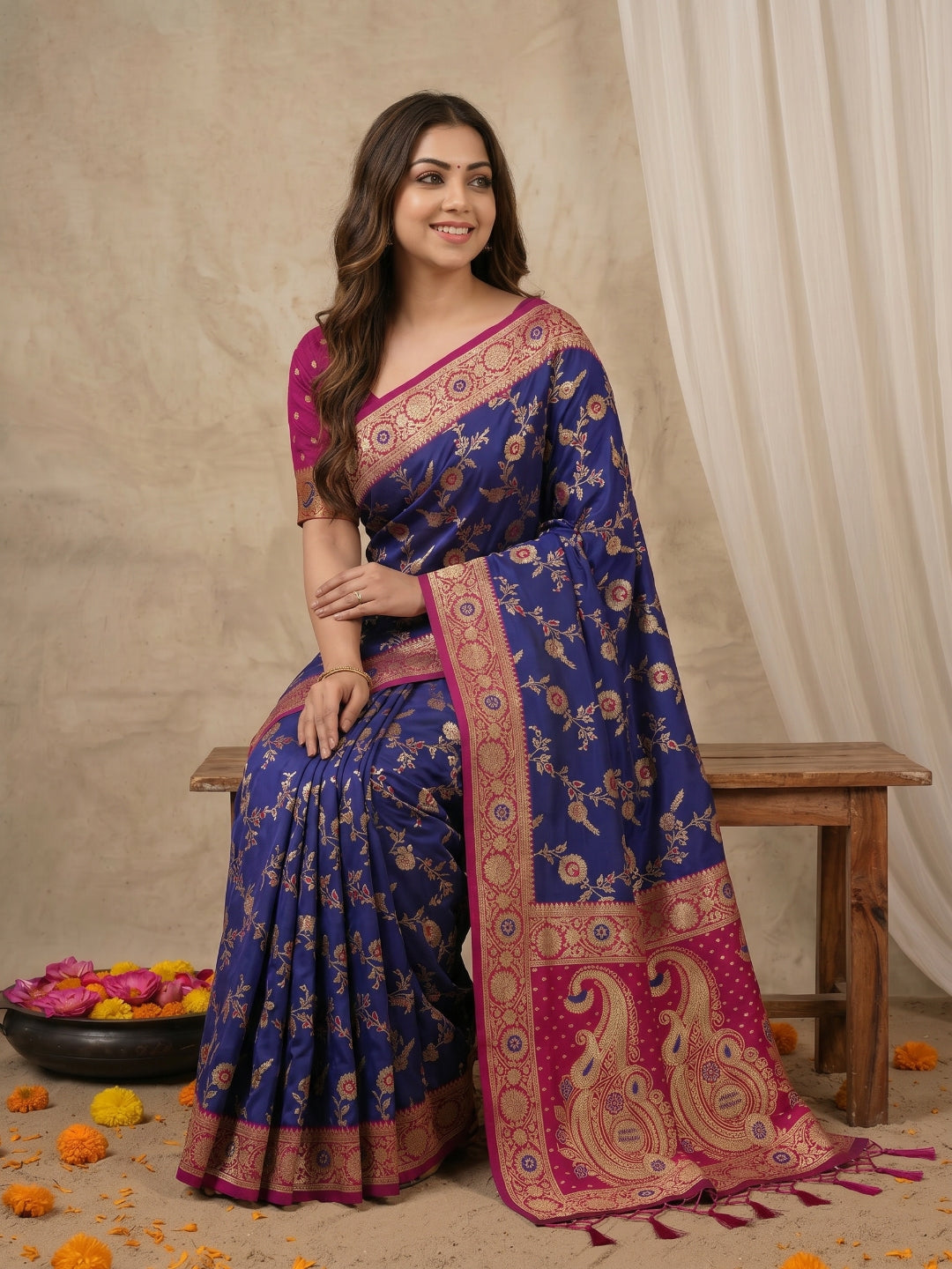 Women's Banarasi Silk Saree With Unstitched Blouse Piece