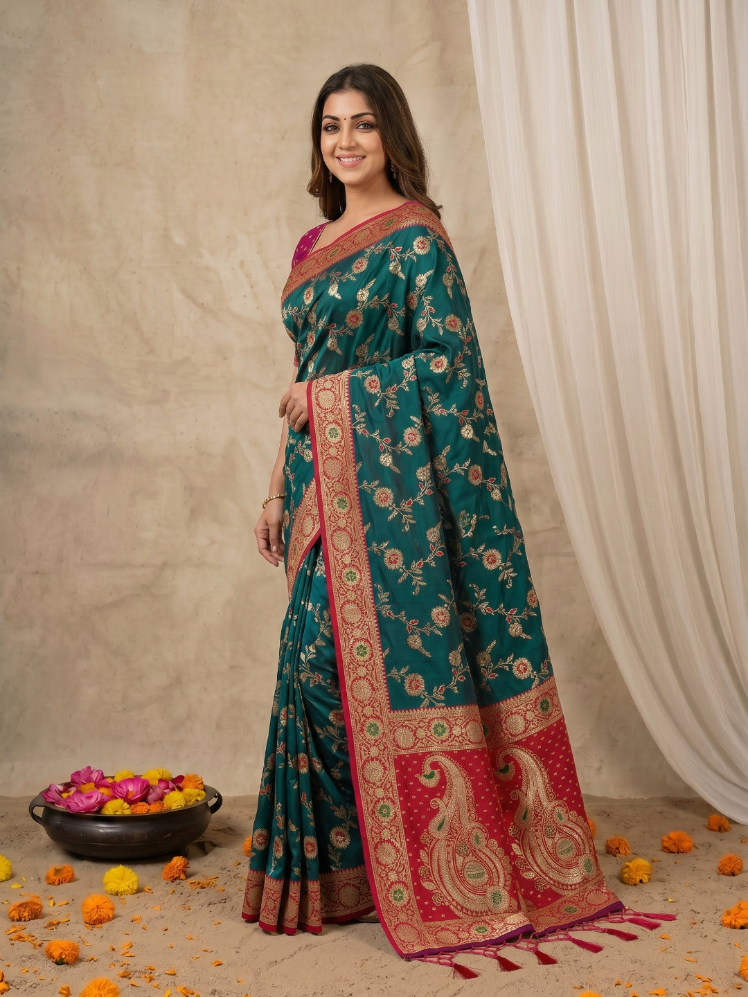 Women's Banarasi Silk Saree With Unstitched Blouse Piece
