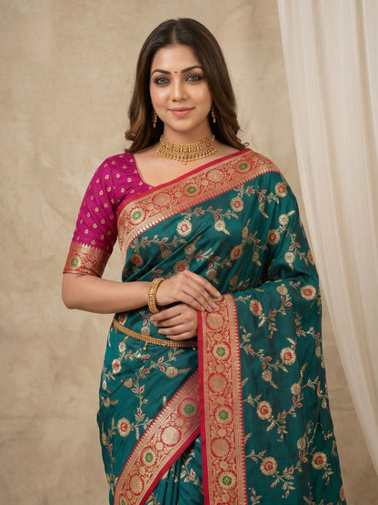 Women's Banarasi Silk Saree With Unstitched Blouse Piece