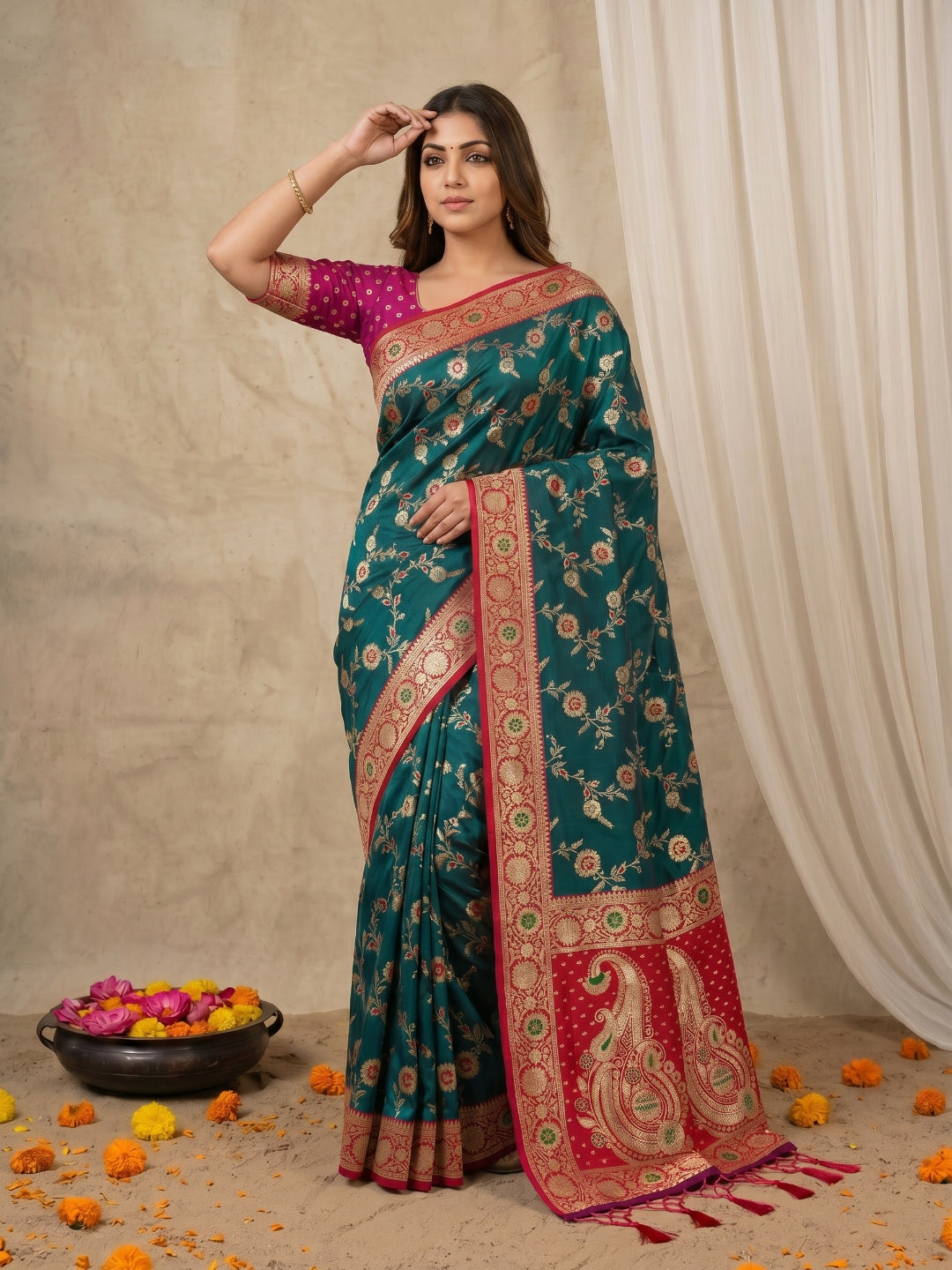 Women's Banarasi Silk Saree With Unstitched Blouse Piece