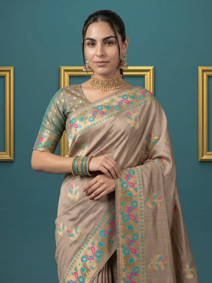 Women's Tissue Saree With Unstitched Blouse Piece