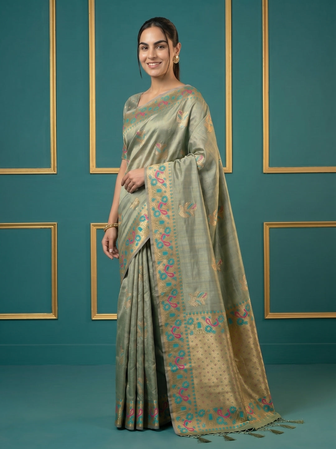 Women's Tissue Saree With Unstitched Blouse Piece