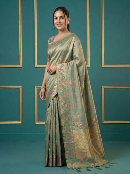 Women's Tissue Saree With Unstitched Blouse Piece