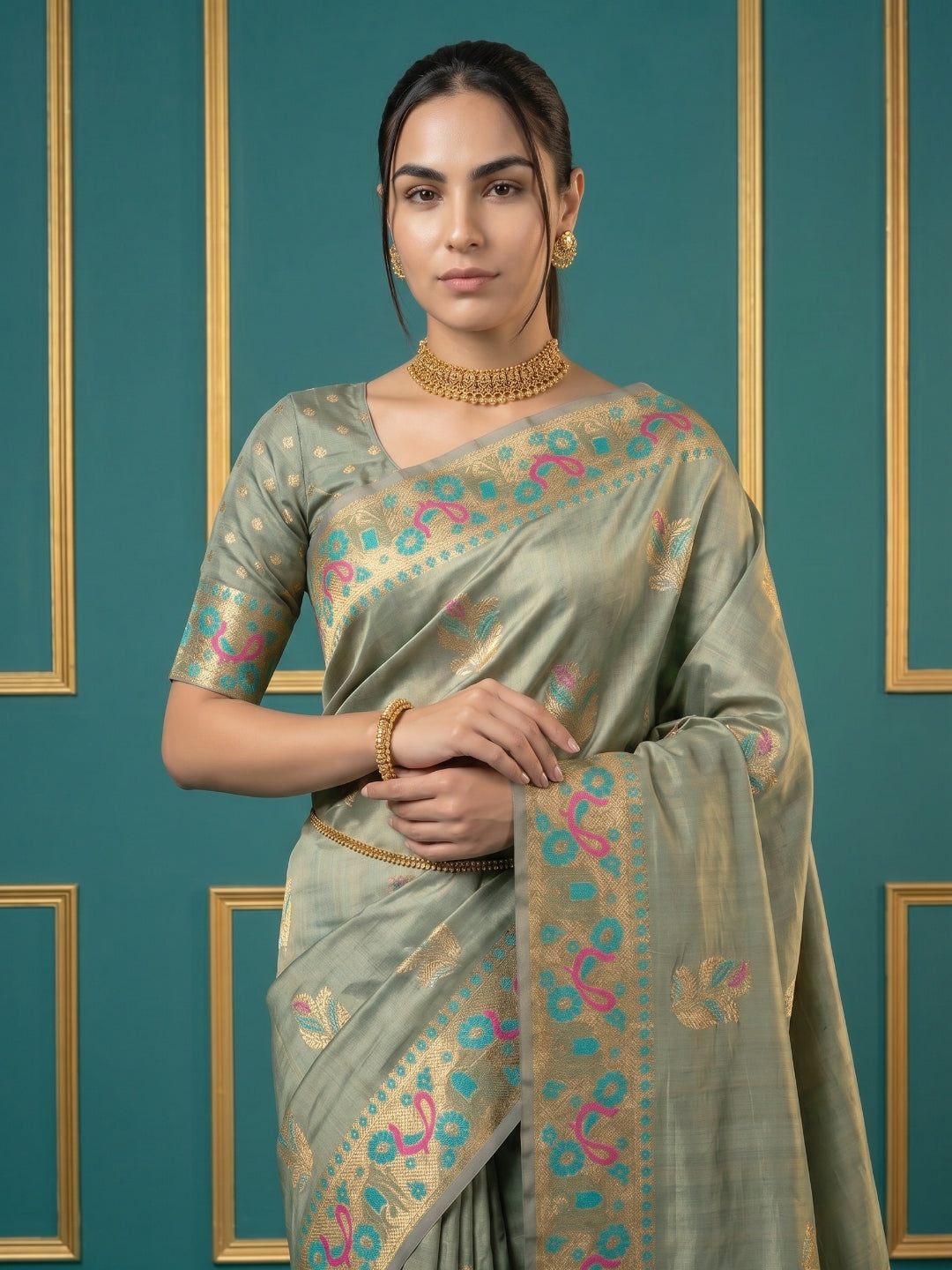 Women's Tissue Saree With Unstitched Blouse Piece