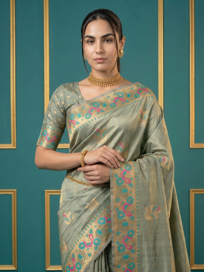 Women's Tissue Saree With Unstitched Blouse Piece