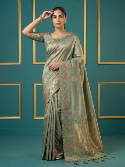 Women's Tissue Saree With Unstitched Blouse Piece