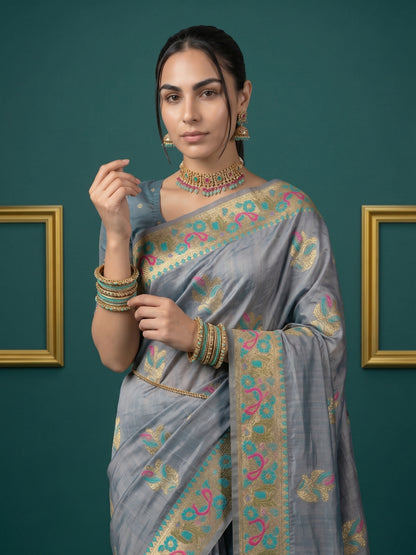Women's Tissue Saree With Unstitched Blouse Piece