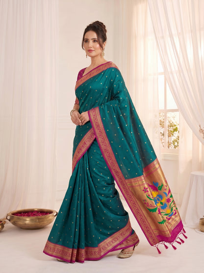 Women's Paithani Silk Saree With Unstitched Blouse Piece
