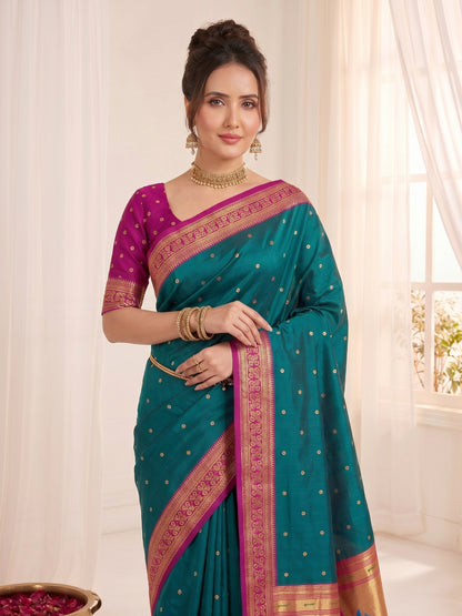Women's Paithani Silk Saree With Unstitched Blouse Piece