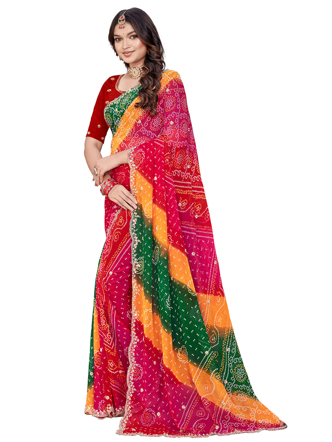 Women's Georgette Saree With Unstitched Blouse Piece