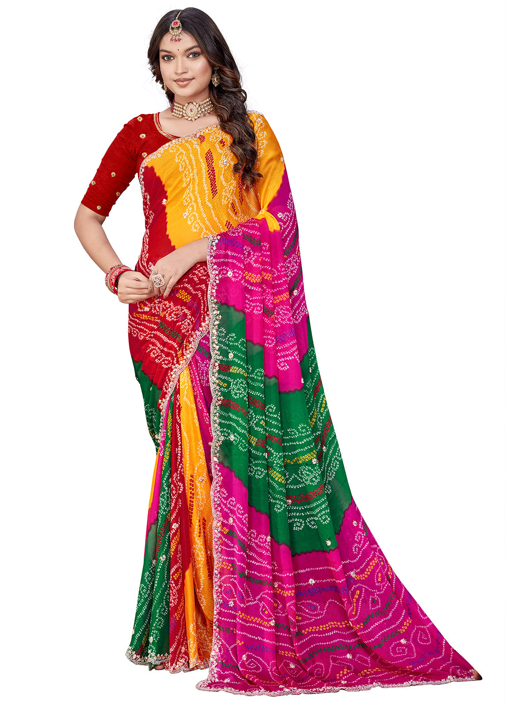 Women's Georgette Saree With Unstitched Blouse Piece
