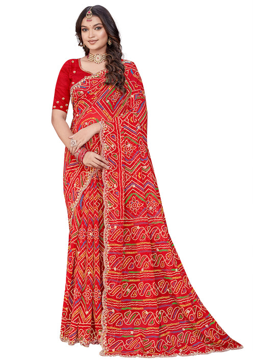 Women's Georgette Saree With Unstitched Blouse Piece