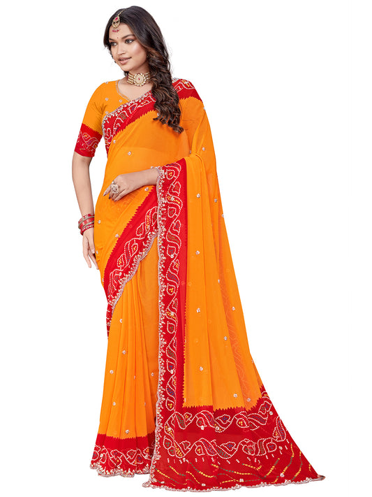 Women's Georgette Saree With Unstitched Blouse Piece