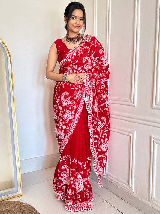Women's Fendy Satin Silk Saree With Unstitched Blouse Piece