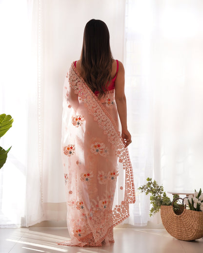 Women's Net Embroidery Work Saree With Unstitched Blouse Piece