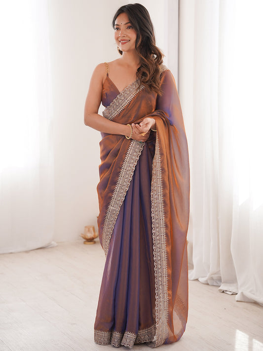 Women's Fendy Satin Saree With Unstitched Blouse Piece