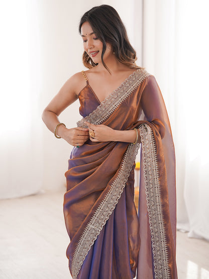 Women's Fendy Satin Saree With Unstitched Blouse Piece